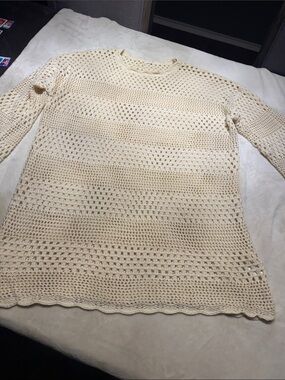Cream Crochet Open-Knit Women’s Sweater